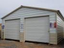 24x26 Metal Garage with White roof, White/Stone 2 tone walls, Stone trim